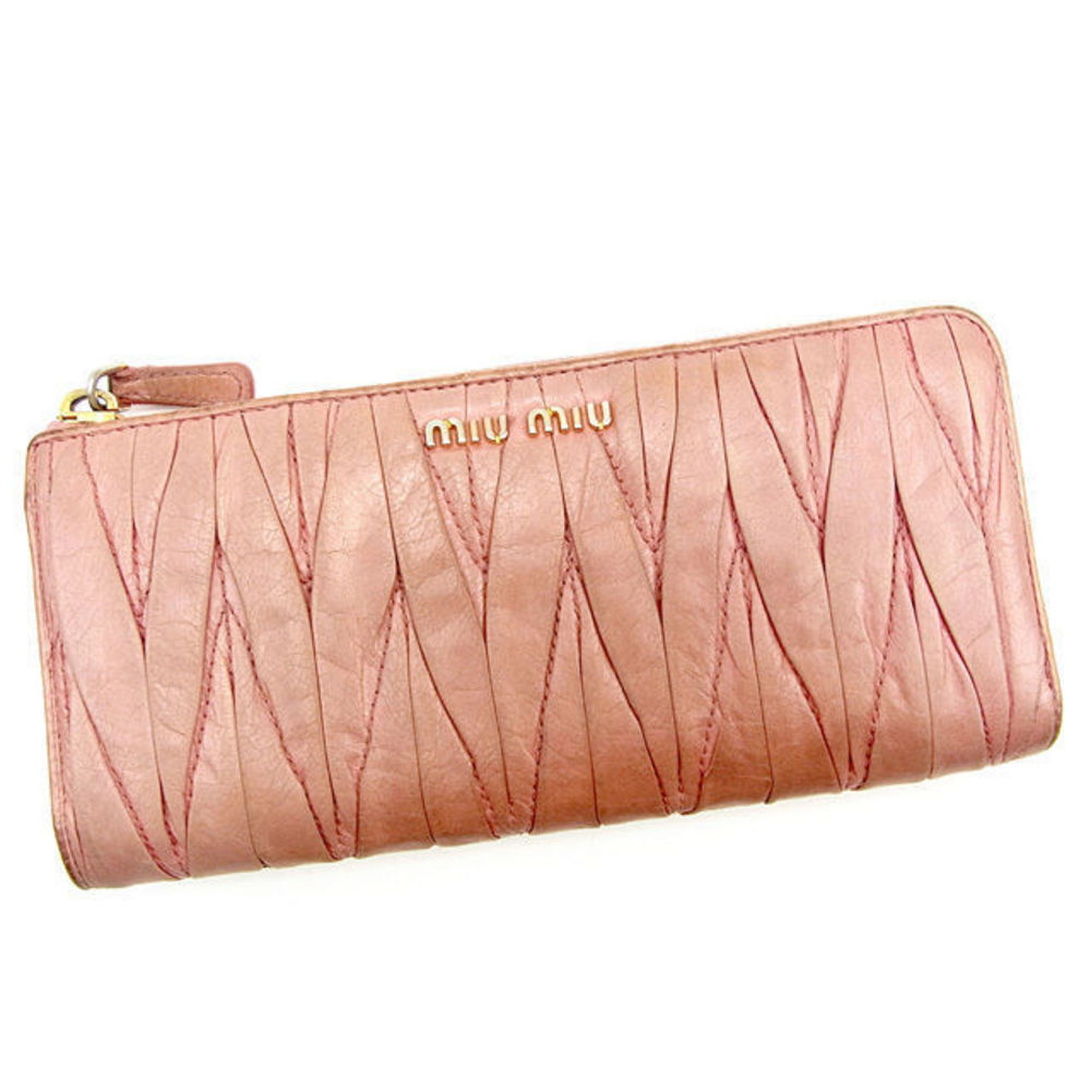 Miu Miu Long Wallet L-Shaped Matelasse Pink T033 - image 1